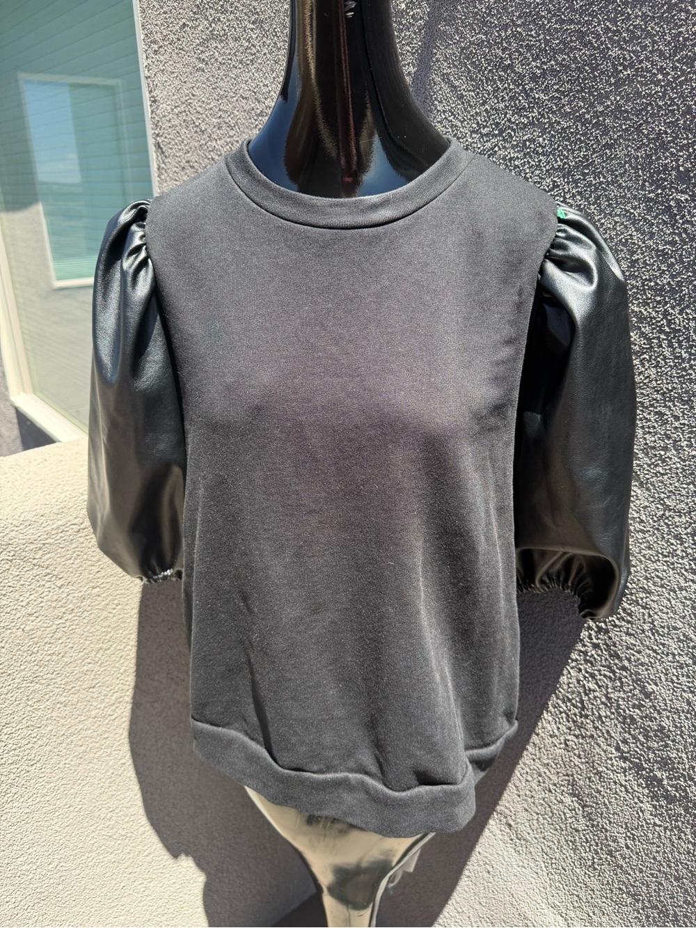 ELOQUII Elements Faux Leather Sleeve Sweatshirt 14/16